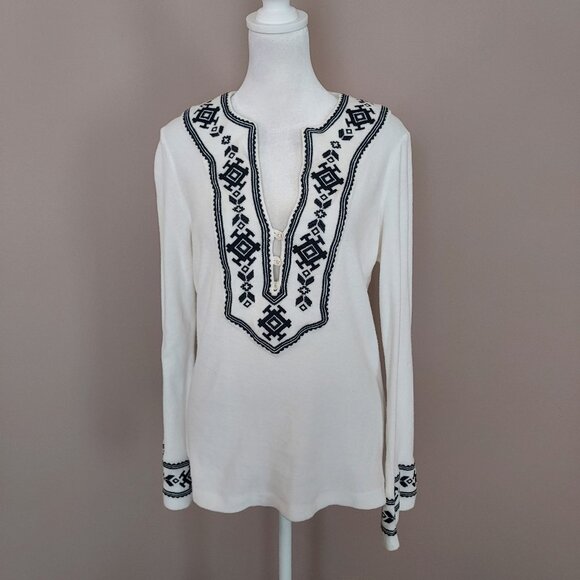 Tory Burch Embroidered Moroccan Cotton Terry Cloth Blue Tunic Top Size Small - Picture 1 of 9